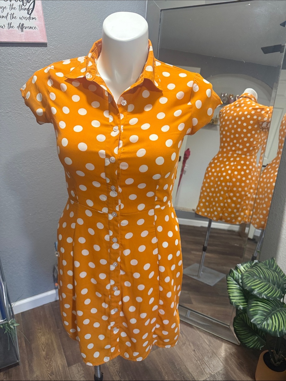 City Streets Orange Polka Dot Button-Front Mini Dress